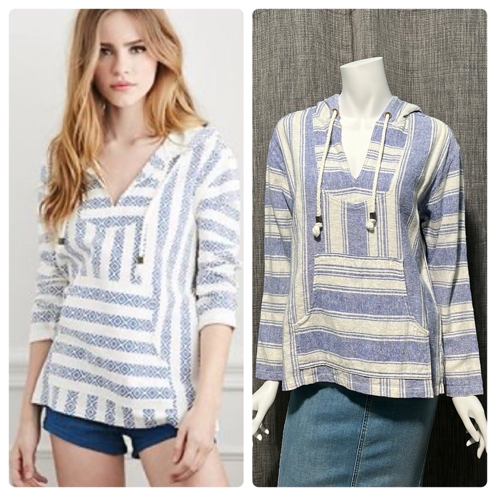 NWOT Forever 21 Linen Cotton Blend Baja Hoodie Pullover Small